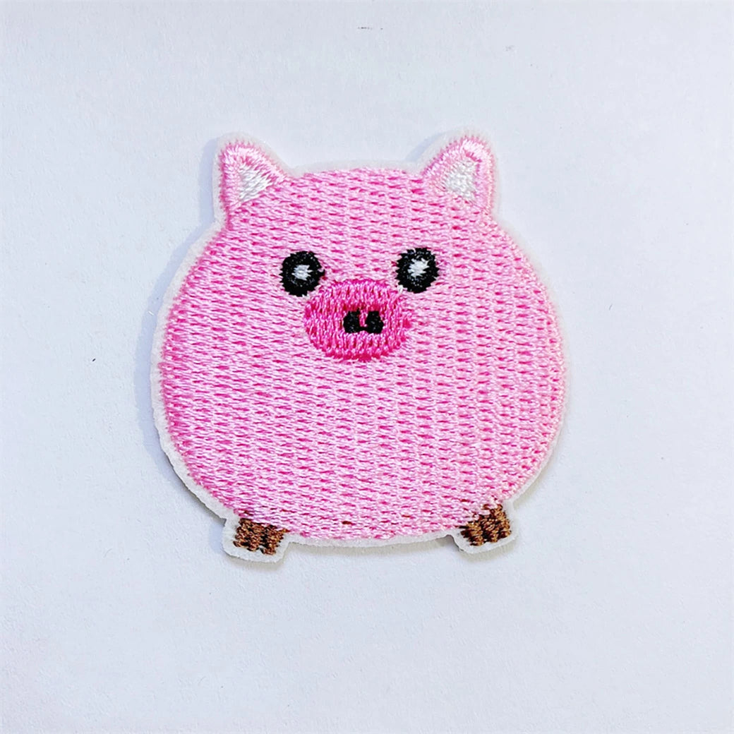 ワッペン【 アニマルワッペン #1 ブタ 】 アイロンワッペン アイロン刺繍 アップリケ アイロン接着
