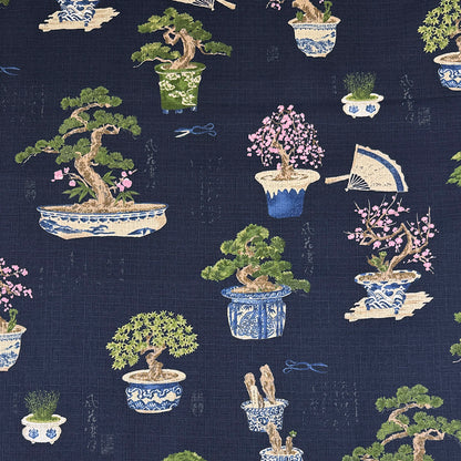 生地 【 和柄ドビー 盆栽 濃紺 】 110cm巾 綿100％ 和柄生地 盆栽 松の木 和雑貨生地 コットン生地 コットンドビー