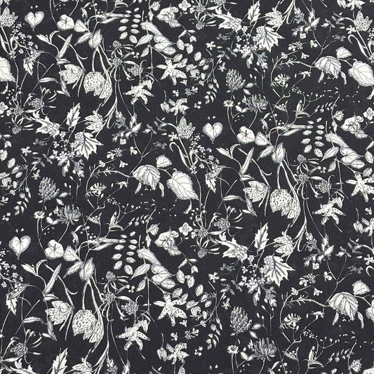 生地 【 オーガニック 60/1ローン カームフラワー ブラック 】 花柄 ローン生地 巾110cm 綿100％