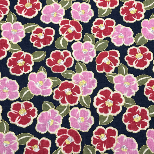 椿柄ドビー織生地