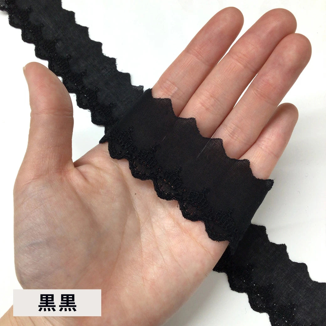 リボン 【 コットンエンブロイダリ—レース CL-1349  黒黒】 クラウン 王冠 30mm レースリボン 刺繍リボン レース刺繍