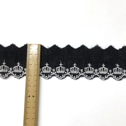 リボン 【 コットンエンブロイダリ—レース CL-1349  黒白】 クラウン 王冠 30mm レースリボン 刺繍リボン レース刺繍