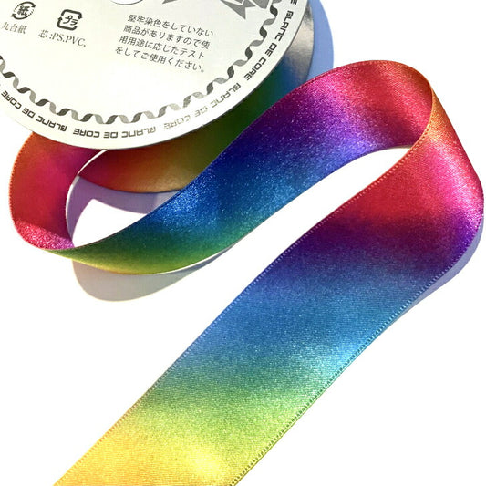 No.3571レインボーサテンリボン36mm #0(1) ハンドメイド 手芸 リボン 虹色 レインボーカラー   textile world toa