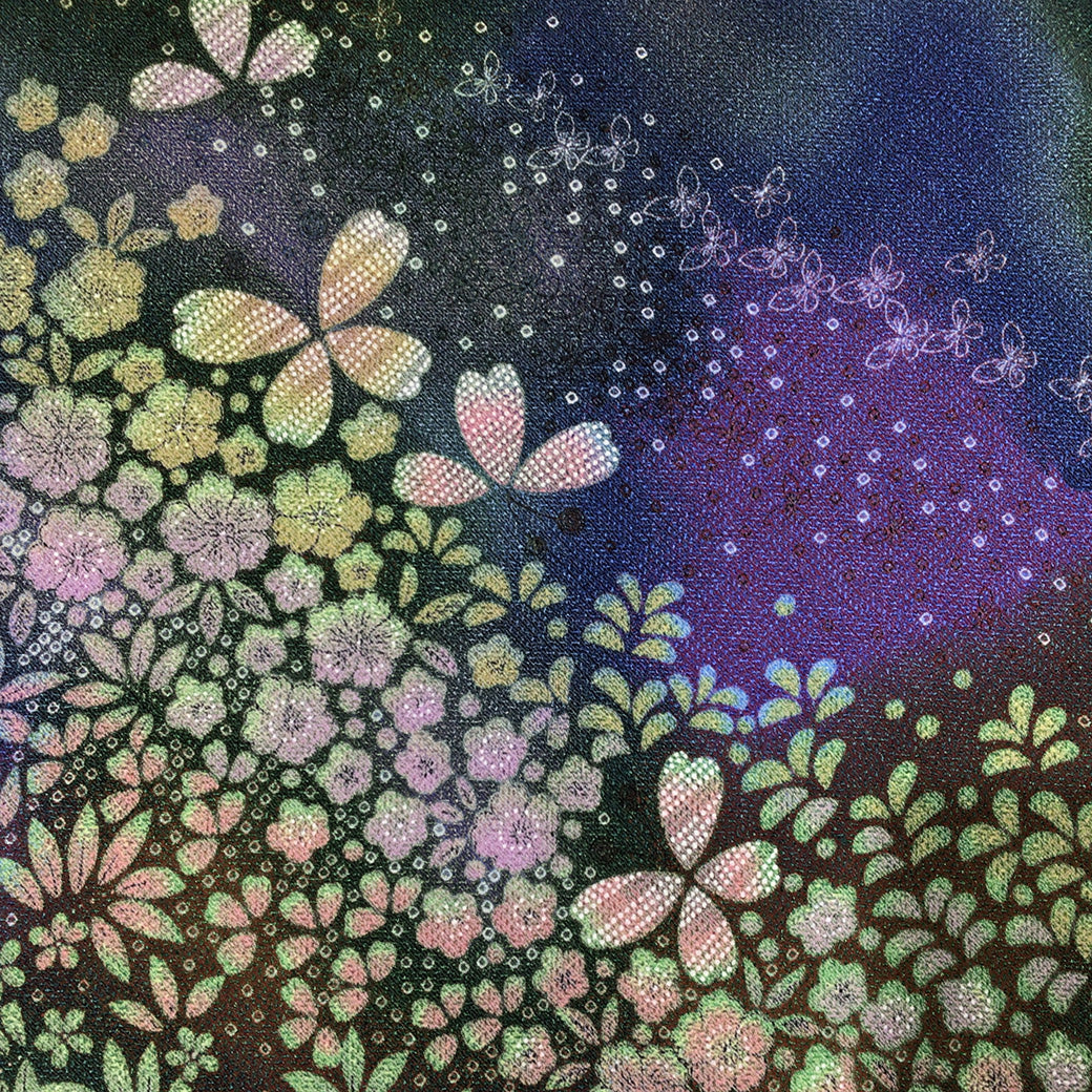 生地 【 ちりめん プリント 花と蝶 】 88cm巾 花柄ちりめん 花柄生地 和柄生地 和風生地 プリント生地