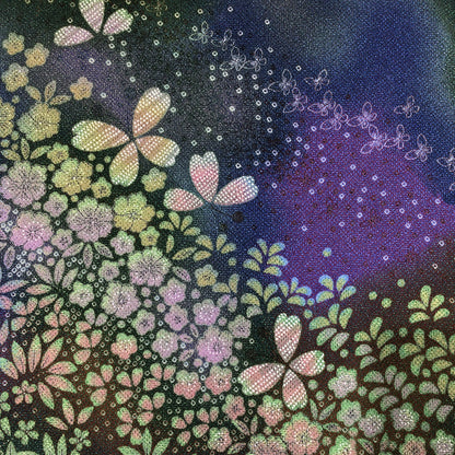 生地 【 ちりめん プリント 花と蝶 】 88cm巾 花柄ちりめん 花柄生地 和柄生地 和風生地 プリント生地