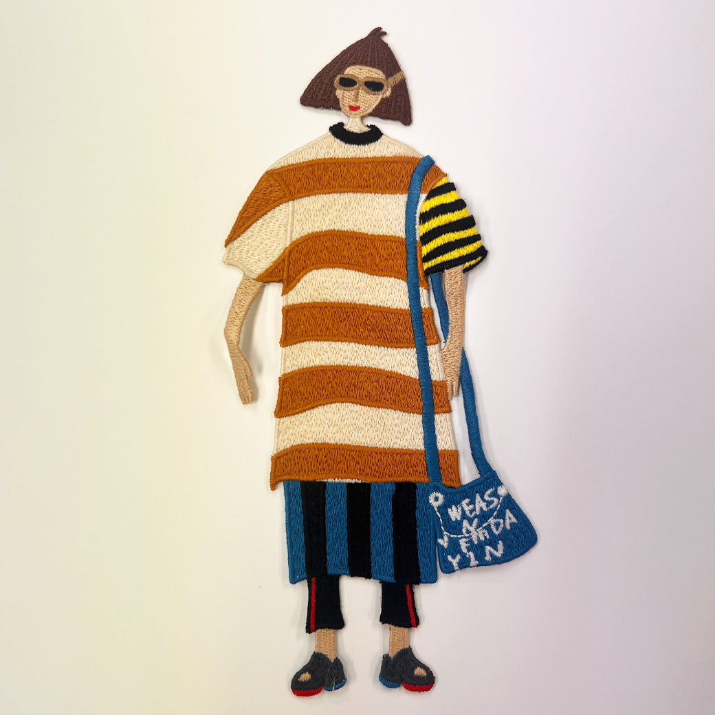 ワッペン【 でかねえさん  ボーダー 29cm 】 刺繍ワッペン 大きい お姉さん でかい 女の子 韓国風ワッペン アップリケ