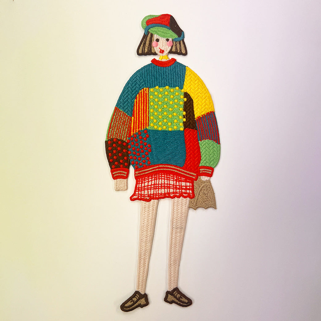ワッペン【 でかねえさん  カラフル 29cm 】 刺繍ワッペン 大きい お姉さん でかい 女の子 韓国風ワッペン アップリケ
