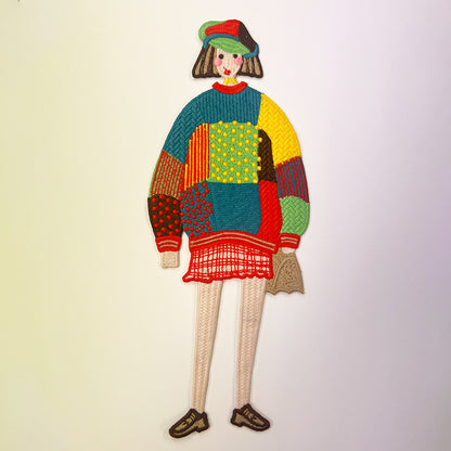 ワッペン【 でかねえさん  カラフル 29cm 】 刺繍ワッペン 大きい お姉さん でかい 女の子 韓国風ワッペン アップリケ