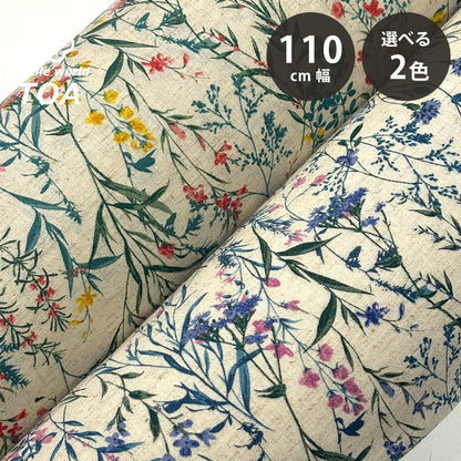 生地 【 花柄コットンリネン ピンク×パープル 】 110cm巾 綿麻生地 花柄生地 フラワープリント ナチュラル生地