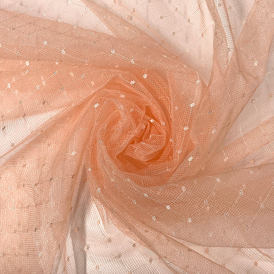 生地 【 チュールレース ベージュ 】 チュールレース生地 112cm巾 薄手 ドット 水玉