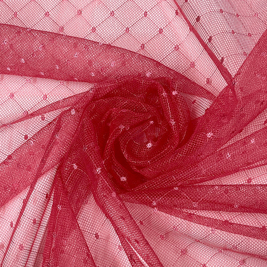 生地 【 チュールレース ピンク 】 チュールレース生地 112cm巾 薄手 ドット 水玉