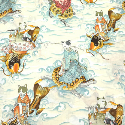 生地 【 Alexander henry Fabrics feline fisherman 2色 】 USAコットン アメリカンファブリック 112cm巾 綿100％ コットン
