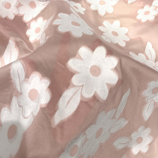 生地 【 花カットジャガード ピンク 】 シアー生地 巾123cm ポリエステル/レーヨン