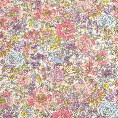 生地 【 60/1ローン flower fabric 4色 】 花柄 花柄生地 ローン生地 60ローン 生地 綿生地 綿 コットン 綿100％ クラシックフラワー アンティーク調 植物柄 小花 フラワープリント ハンカチ カバーリング 裏地 巾着袋 エコバック コットンプリント Textile World TOA
