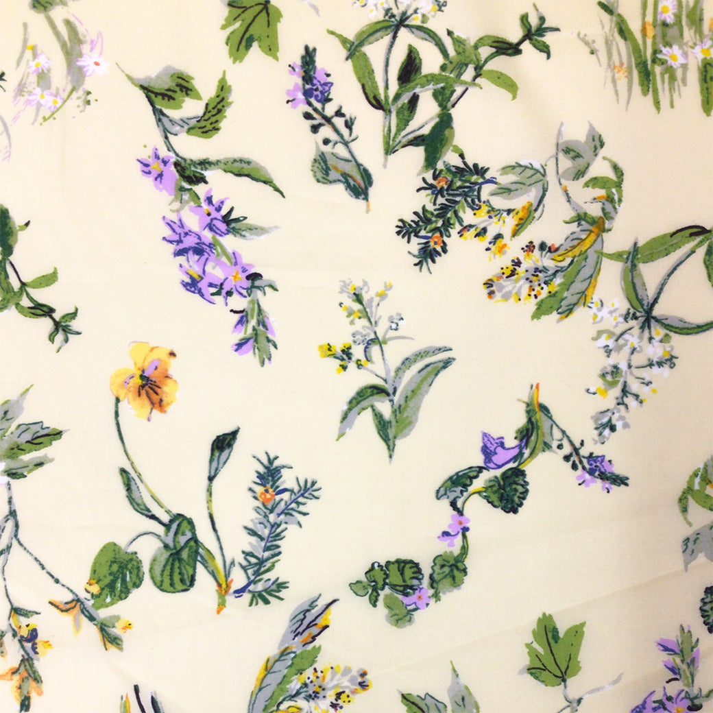 生地 【 60ローンプリント 花 薄黄 】 ローン生地 108cm巾 綿生地 綿 コットン 綿100％ 植物柄 花柄 北欧風 北欧プリント フラワープリント