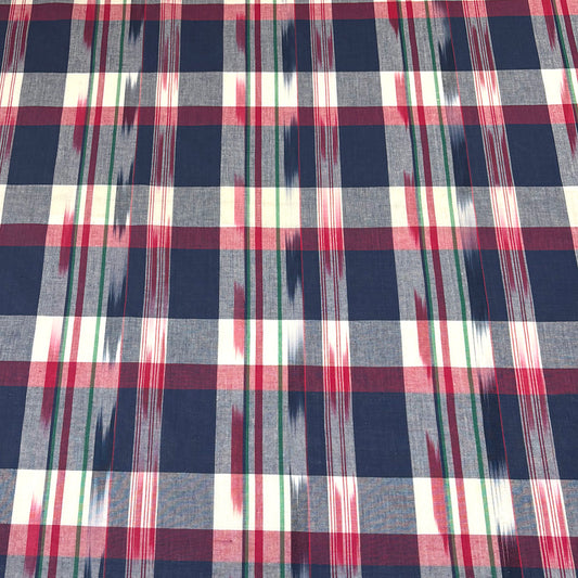 生地 【 インド綿マドラスチェック イカット ネイビー×レッド 】 108cm巾 綿100％ ikat チェック生地 コットンチェック 先染め