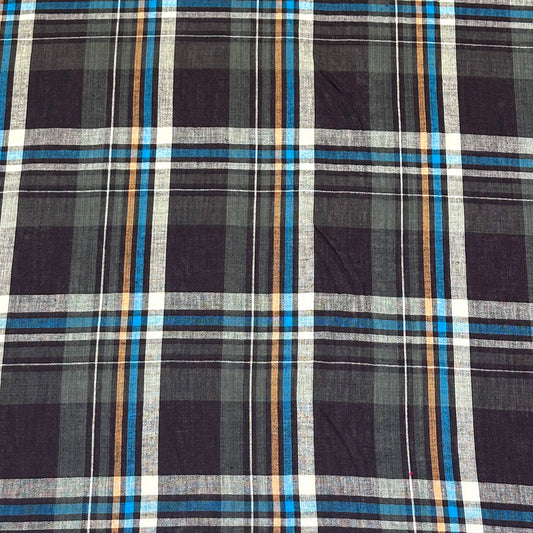 生地 【 インド綿マドラスチェック ブラウン×ターコイズ 】 108cm巾 綿100％ チェック生地 コットンチェック 先染めチェック ナチュラル生地