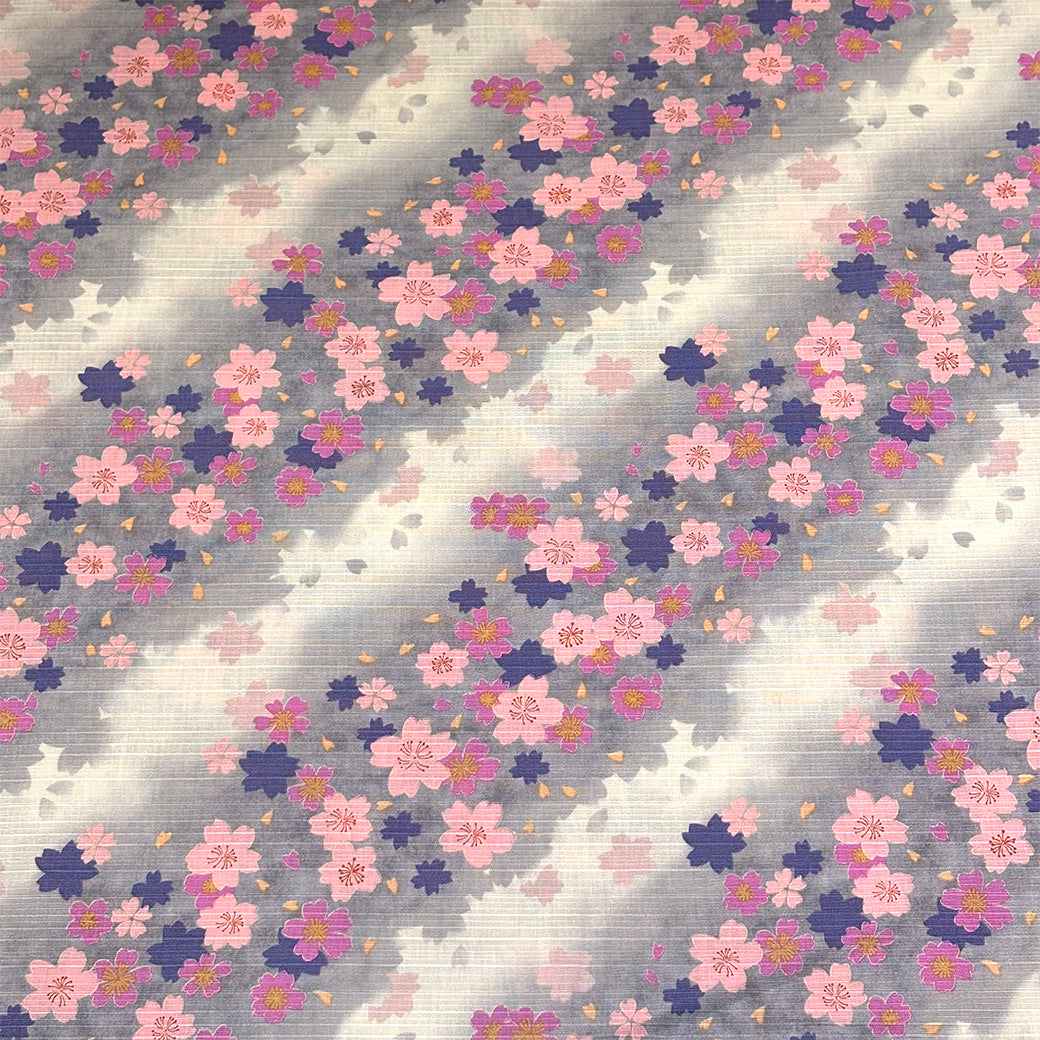 生地 【 和柄シャンタン さくら グレー 】 シャンタン生地 平織り スラブ 110cm巾 和柄 桜 梅 花柄 和風 綿100％
