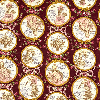 生地 【 QUILT GATE 鏡の貴婦人 ボルドー 】 キルトゲイト シーチング生地 108cm巾 貴婦人 マリーアントワネットドレス 宮廷 ティーパーティ