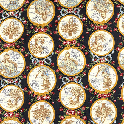 生地 【 QUILT GATE 鏡の貴婦人 黒 】 キルトゲイト シーチング生地 108cm巾 貴婦人 マリーアントワネットドレス 宮廷 ティーパーティ