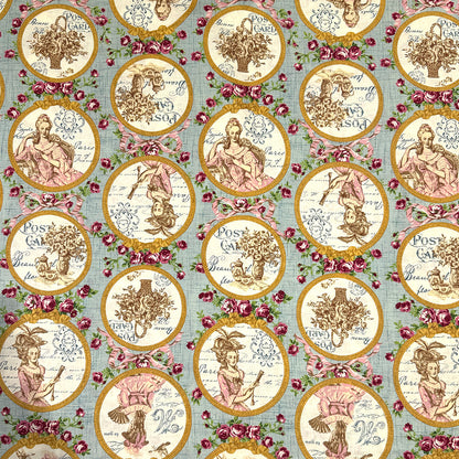 生地 【 QUILT GATE 鏡の貴婦人 スカイミント 】 キルトゲイト シーチング生地 108cm巾 貴婦人 マリーアントワネットドレス 宮廷 ティーパーティ