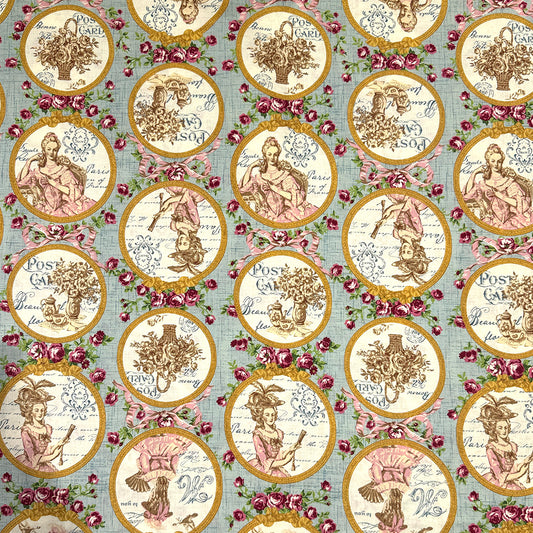 生地 【 QUILT GATE 鏡の貴婦人 スカイミント 】 キルトゲイト シーチング生地 108cm巾 貴婦人 マリーアントワネットドレス 宮廷 ティーパーティ