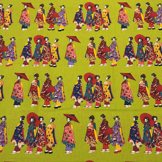 生地 【 和柄 舞妓 グリーン 】 ブロード コットンブロード 110cm巾 綿100％