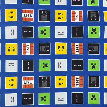 生地 【 マインクラフト オックスフォード ブルー 】 108cm巾 綿100％ キャラクター生地 ブロック柄生地 マイクラ柄