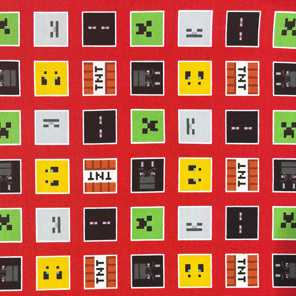 生地 【 マインクラフト オックスフォード 赤 】 108cm巾 綿100％ キャラクター生地 ブロック柄生地 マイクラ柄