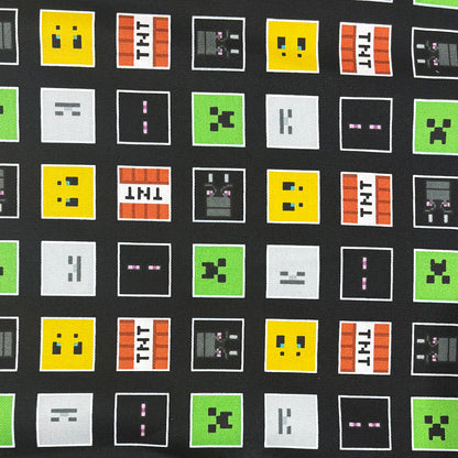 生地 【 マインクラフト オックスフォード 黒 】 108cm巾 綿100％ キャラクター生地 ブロック柄生地 マイクラ柄