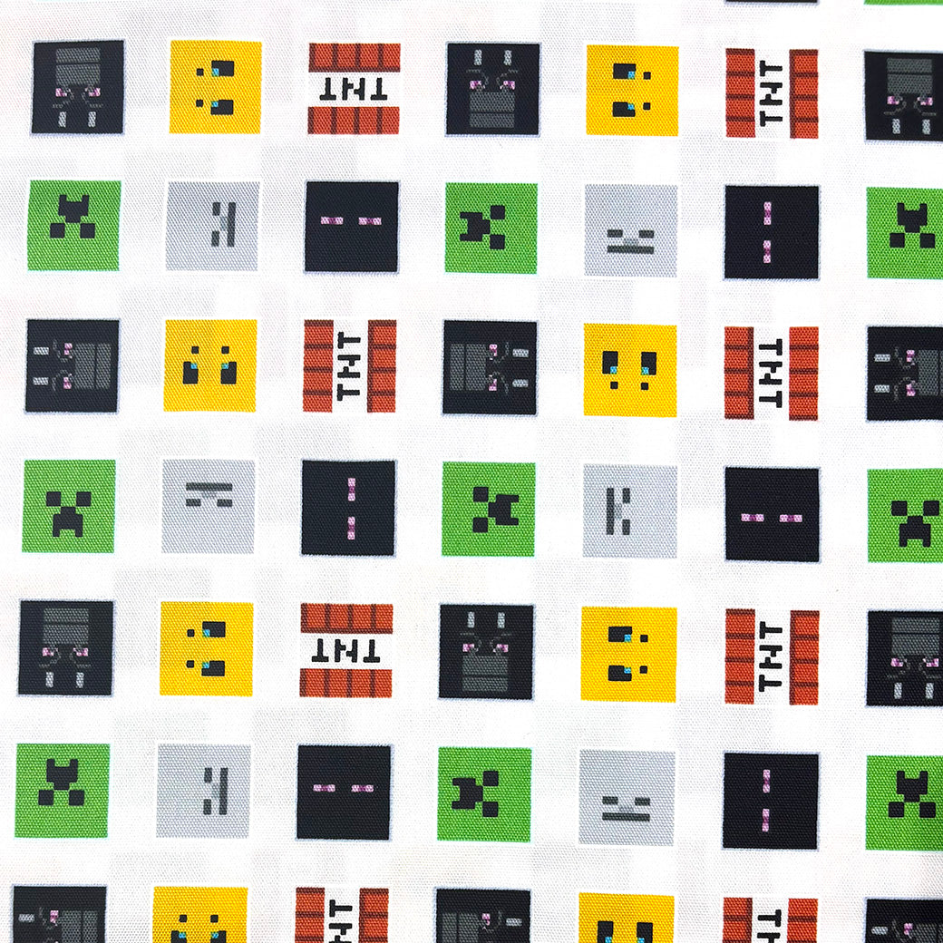 生地 【 マインクラフト オックスフォード 白 】 108cm巾 綿100％ キャラクター生地 ブロック柄生地 マイクラ柄