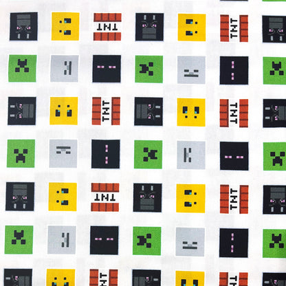 生地 【 マインクラフト オックスフォード 白 】 108cm巾 綿100％ キャラクター生地 ブロック柄生地 マイクラ柄