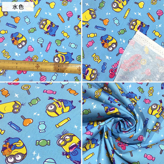 生地 【 ミニオン オックスフォード 水色】 110cm巾 綿100％ ミニオン柄 キャラクター生地 オックスフォード生地