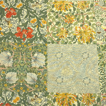 生地 【 V&A Fabric Collection モリス・モザイク 2色 】 シーチング 112cm巾 コットン 綿100％ 薄手 薄地 パッチワーク柄 ウィリアムモリス William Morris ヴィクトリア&アルバート博物館 おしゃれ 北欧風 手芸 ワンピース クッションカバー カーテン Textile World TOA