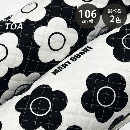 生地 【 MARY QUANT キルティング 黒白 】 マリクワ マリークワント キルティング生地 106cm巾 綿プリント コットン100％ 綿 花柄