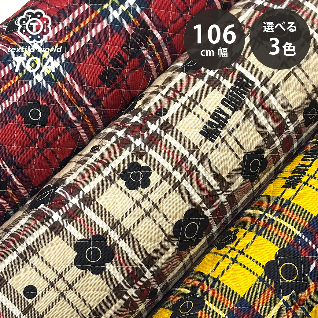 生地 【 MARY QUANT タータン花 キルティング 赤 】 マリクワ マリークワント キルティング生地 106cm巾 綿プリント コットン100％