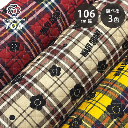 生地 【 MARY QUANT タータン花 キルティング 赤 】 マリクワ マリークワント キルティング生地 106cm巾 綿プリント コットン100％