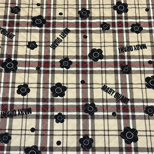 生地 【 MARY QUANT タータン花 キルティング グレージュ 】 マリクワ マリークワント キルティング生地 106cm巾 綿プリント コットン100％