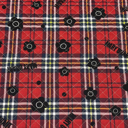 生地 【 MARY QUANT タータン花 キルティング 赤 】 マリクワ マリークワント キルティング生地 106cm巾 綿プリント コットン100％