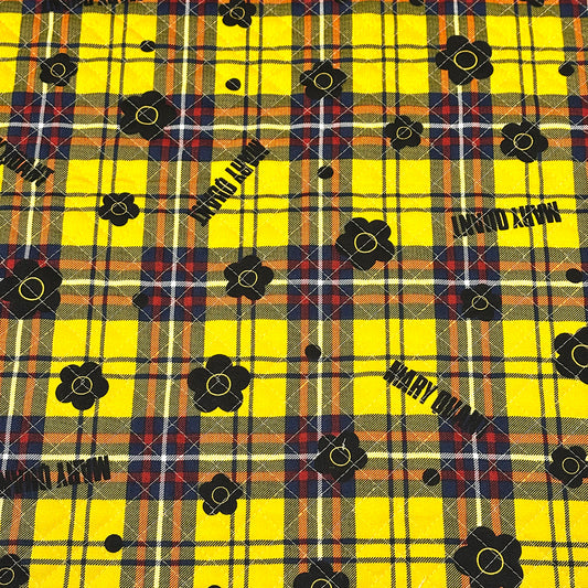 生地 【 MARY QUANT タータン花 キルティング 黄 】 マリクワ マリークワント キルティング生地 106cm巾 綿プリント コットン100％