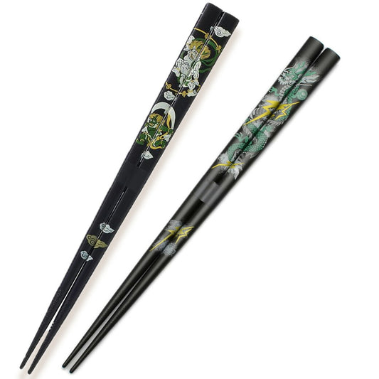 【 男一代 約23.5cm 2種 】 アオバ 箸 若狭塗箸 風神雷神 龍 滑り止め加工 天然木 塗り箸 日本 インバウンド 和風 和柄 高級塗り箸 プレゼント箸 ギフト Textile World TOA