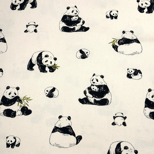 生地 【 パンダ オックスフォード 生成 】 オックス生地 パンダ柄 110cm巾 綿100％ コットン 丈夫