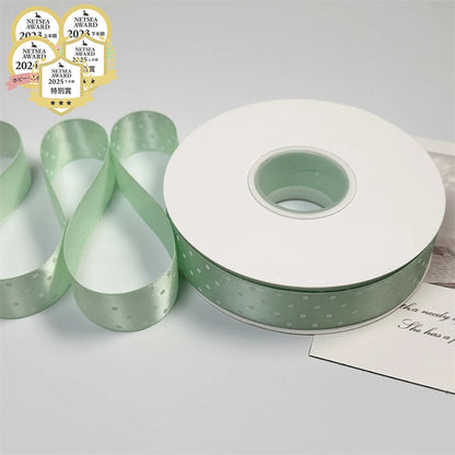 リボン【 パステルドットリボン 25mm #5ミント 】 ドットリボン サテンリボン ドット柄 水玉柄