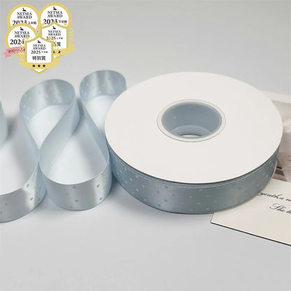 リボン【 パステルドットリボン 25mm #4水色 】 ドットリボン サテンリボン ドット柄 水玉柄