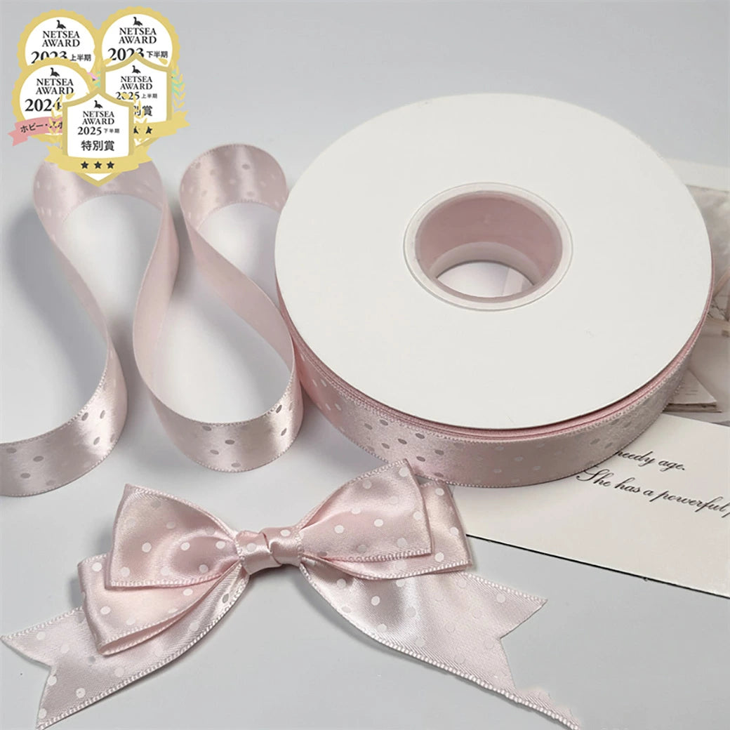 リボン【 パステルドットリボン 25mm #3ピンク 】 ドットリボン サテンリボン ドット柄 水玉柄