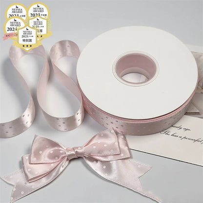 リボン【 パステルドットリボン 25mm #3ピンク 】 ドットリボン サテンリボン ドット柄 水玉柄