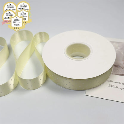 リボン【 パステルドットリボン 25mm #2黄色 】 ドットリボン サテンリボン ドット柄 水玉柄