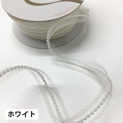 リボン 【 9600アンジェロIIパールビーズレース 2色 15mm 】 レースリボン パール付きリボン