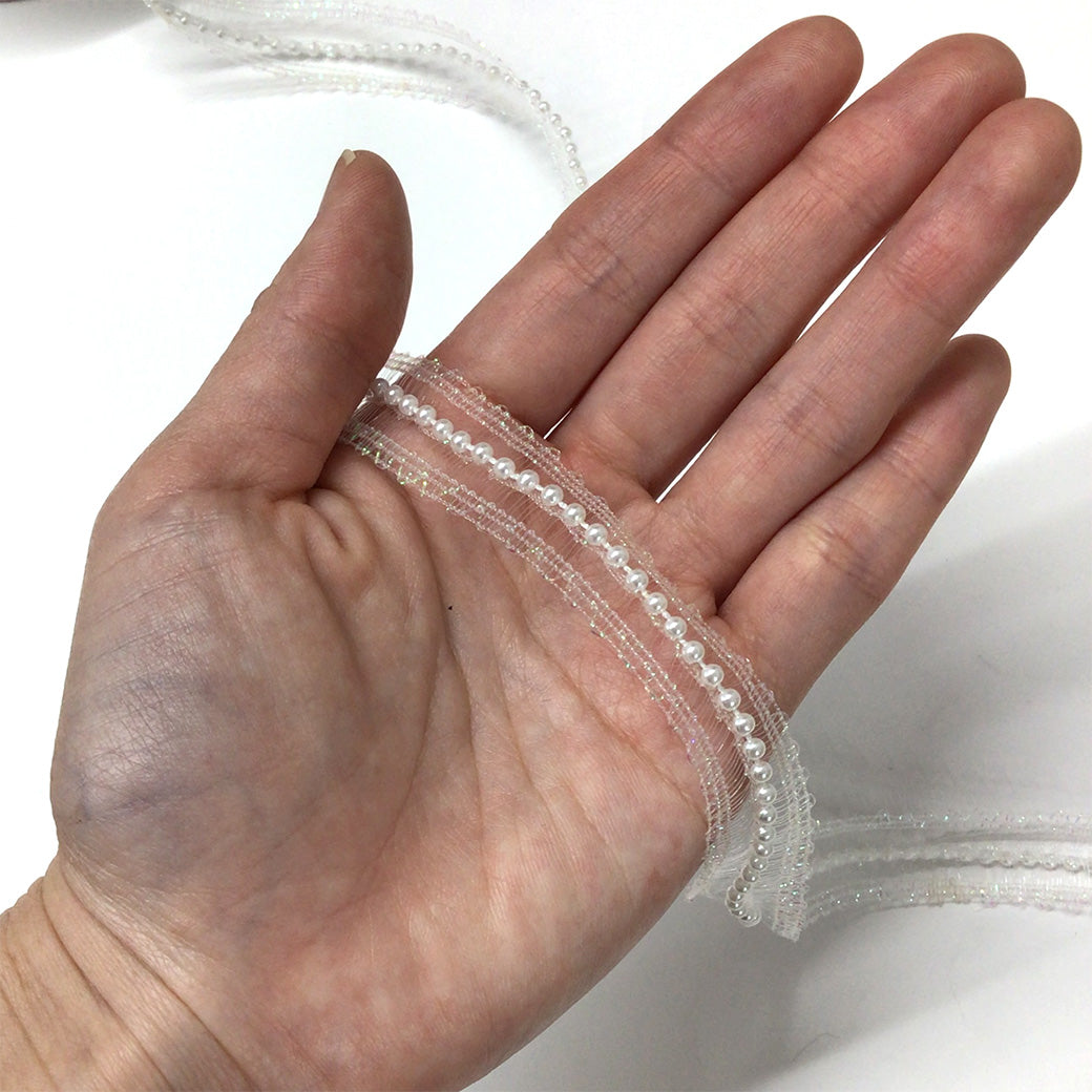 リボン 【 9600アンジェロIIパールビーズレース 2色 15mm 】 レースリボン パール付きリボン