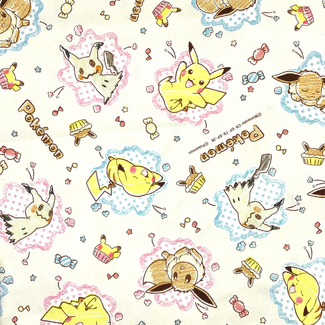 生地 【 KOKKA ポケモン オックスフォード クリーム 】 110cm巾 綿100％ オックス生地 ピカチュウ イーブイ ミミッキュ キャラ生地